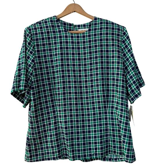 Susan Bristol Plaid Short Sleeve Blouse - Size 16 - Vintage Made in USA - Picture 1 of 8